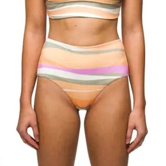Prana Bikini Set Willow Falls Top Sun Shade Bottom High Rise Striped Orange S - Picture 5 of 8